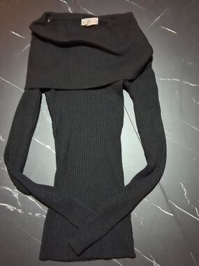 Black Ribbed Off-Shoulder Sweater